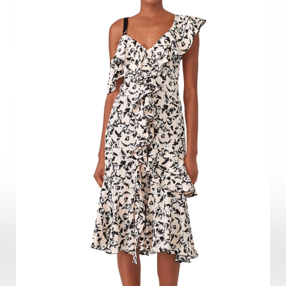 Proenza Schouler Black and White Scribble Rose Ruffle Dress Size 6